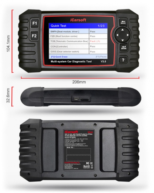 iCarsoft V3 für Volvo & Saab Profi Diagnose Gerät Fehler lesen löschen Service ABS AIRBAG uvm