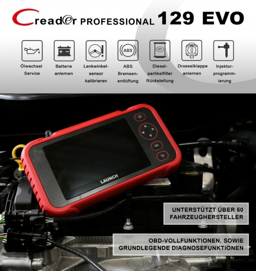 Launch 129 EVO 7 Profi Diagnosegerät 7 Servicefunktionen + Motor Getriebe ABS Airbag