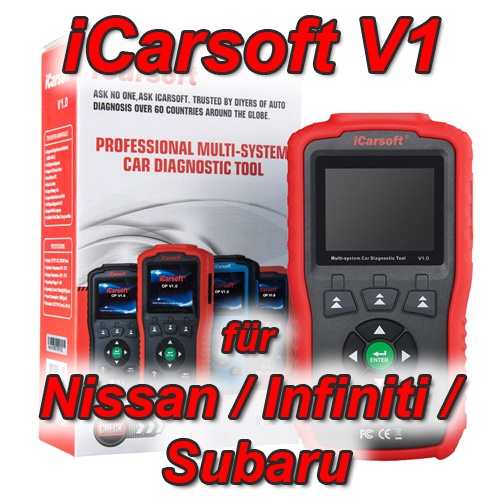 iCarsoft V1 für Nissan Infiniti Subaru Profi Diagnosegerät OBD 2 Diagnose ABS Airbag uvm.