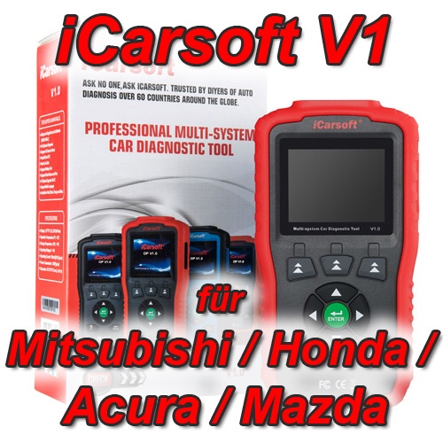 iCarsoft V1 für Mitsubishi Honda Acura Mazda Profi Diagnosegerät OBD 2 Diagnose ABS Airbag uvm.