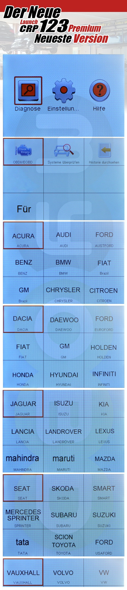 Launch CRP123 Premium Diagnosegerät Motor Getriebe ABS Airbag Updates kostenlos